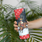 Australia Christmas In July Skinny Tumbler Santa Horse Racing Aboriginal Dot Art