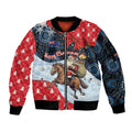 Australia Christmas In July Personalised Sleeve Zip Bomber Jacket Santa Horse Racing Aboriginal Dot Art