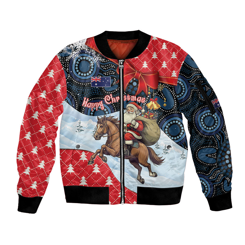 Australia Christmas In July Personalised Sleeve Zip Bomber Jacket Santa Horse Racing Aboriginal Dot Art