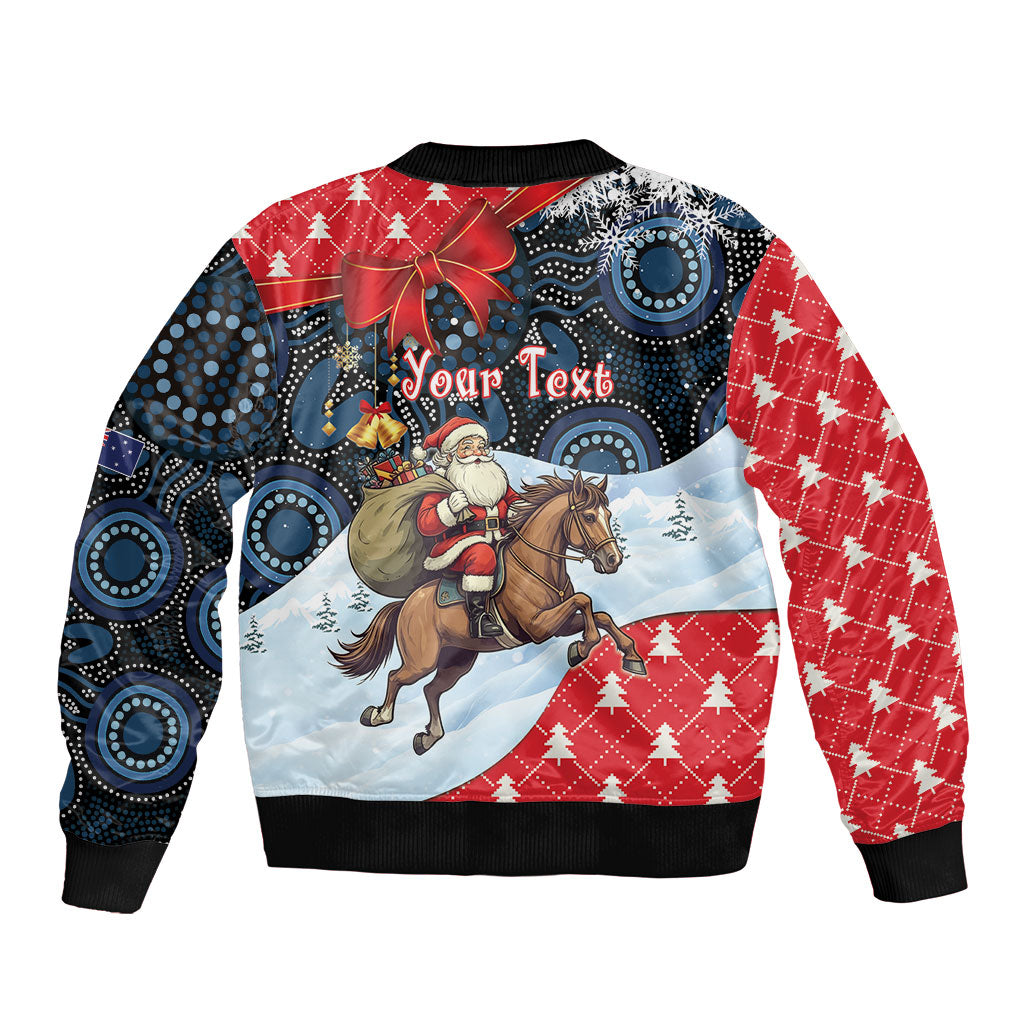 Australia Christmas In July Personalised Sleeve Zip Bomber Jacket Santa Horse Racing Aboriginal Dot Art