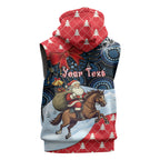 Australia Christmas In July Personalised Sleeveless Hoodie Santa Horse Racing Aboriginal Dot Art