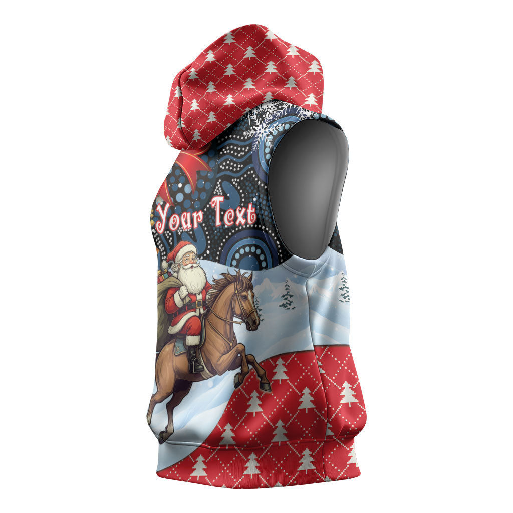 Australia Christmas In July Personalised Sleeveless Hoodie Santa Horse Racing Aboriginal Dot Art