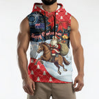 Australia Christmas In July Personalised Sleeveless Hoodie Santa Horse Racing Aboriginal Dot Art