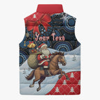 Australia Christmas In July Personalised Sleeveless Puffer Jacket Santa Horse Racing Aboriginal Dot Art