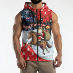 Australia Christmas In July Personalised Sleeveless Zip Hoodie Santa Horse Racing Aboriginal Dot Art