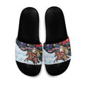 Australia Christmas In July Slide Sandals Santa Horse Racing Aboriginal Dot Art