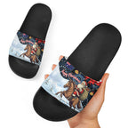 Australia Christmas In July Slide Sandals Santa Horse Racing Aboriginal Dot Art