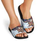 Australia Christmas In July Slide Sandals Santa Horse Racing Aboriginal Dot Art