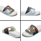 Australia Christmas In July Slide Sandals Santa Horse Racing Aboriginal Dot Art