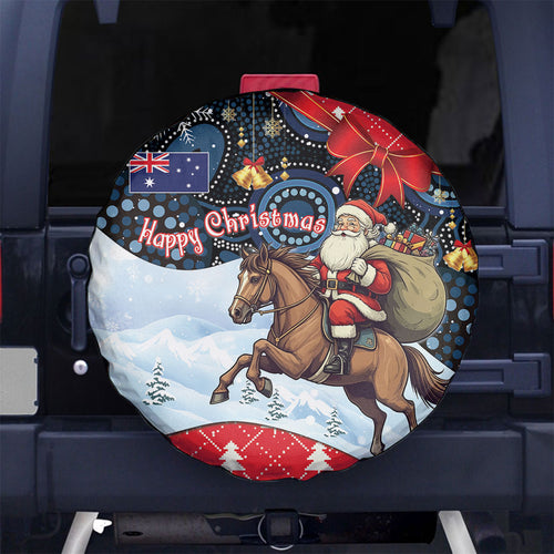 Australia Christmas In July Spare Tire Cover Santa Horse Racing Aboriginal Dot Art