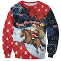 Australia Christmas In July Personalised Sweatshirt Santa Horse Racing Aboriginal Dot Art
