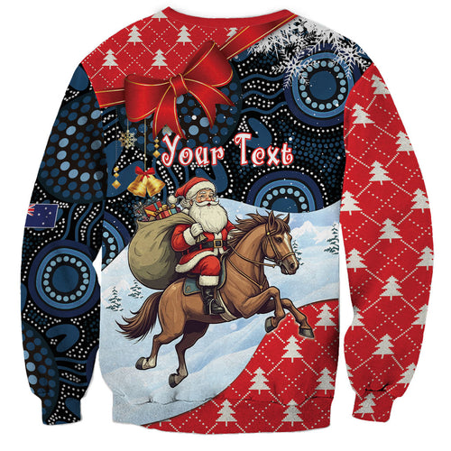 Australia Christmas In July Personalised Sweatshirt Santa Horse Racing Aboriginal Dot Art