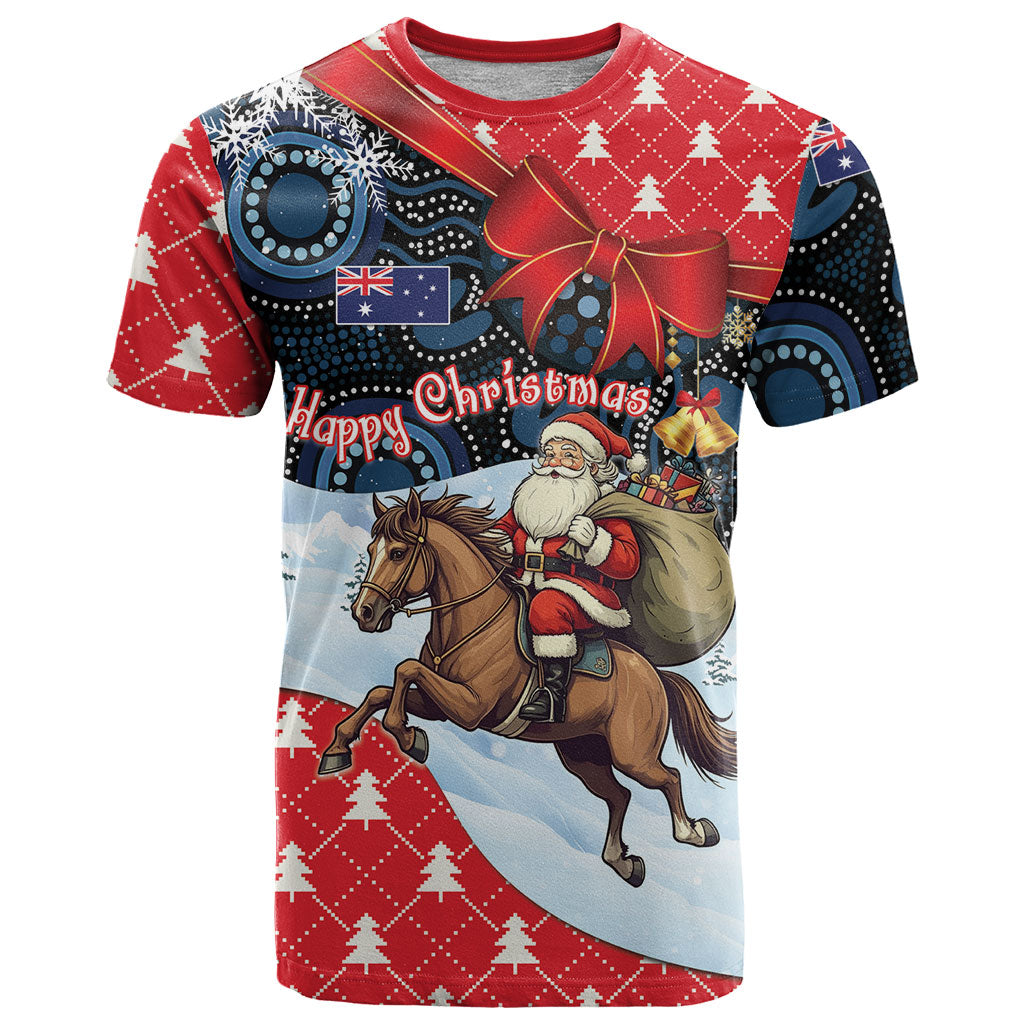 Australia Christmas In July Personalised T Shirt Santa Horse Racing Aboriginal Dot Art