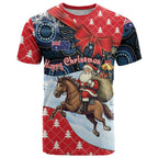 Australia Christmas In July Personalised T Shirt Santa Horse Racing Aboriginal Dot Art