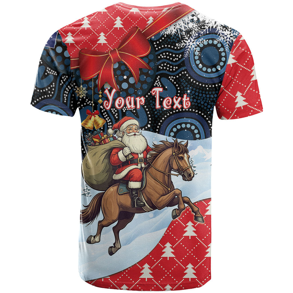Australia Christmas In July Personalised T Shirt Santa Horse Racing Aboriginal Dot Art