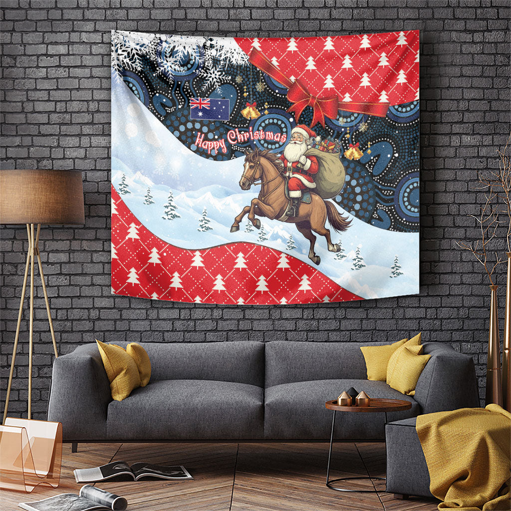 Australia Christmas In July Tapestry Santa Horse Racing Aboriginal Dot Art