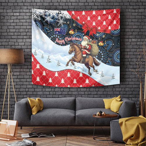 Australia Christmas In July Tapestry Santa Horse Racing Aboriginal Dot Art