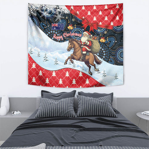 Australia Christmas In July Tapestry Santa Horse Racing Aboriginal Dot Art
