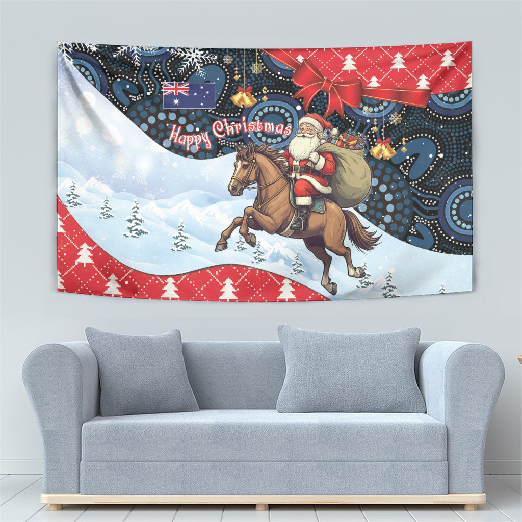 Australia Christmas In July Tapestry Santa Horse Racing Aboriginal Dot Art
