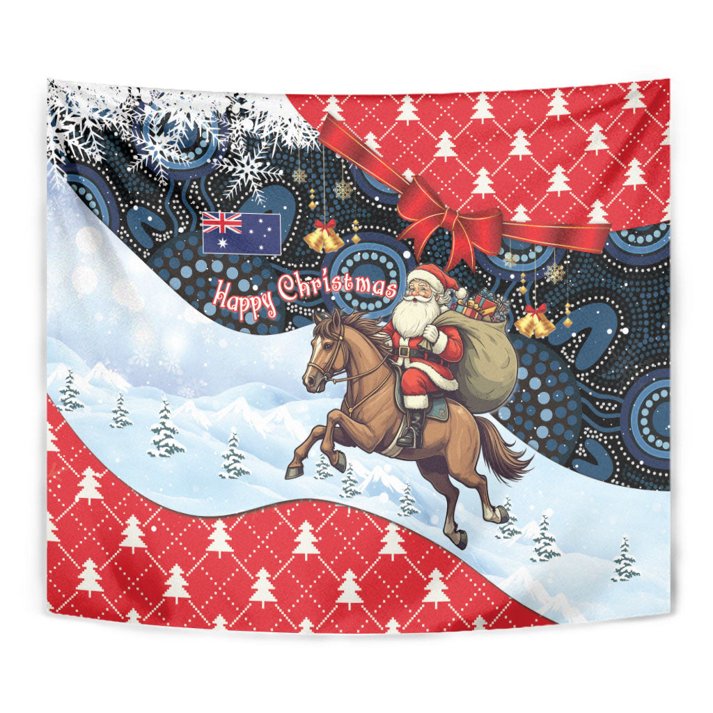 Australia Christmas In July Tapestry Santa Horse Racing Aboriginal Dot Art