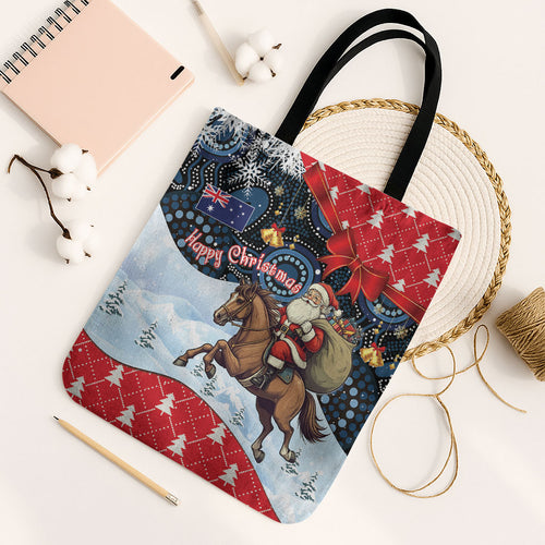 Australia Christmas In July Tote Bag Santa Horse Racing Aboriginal Dot Art