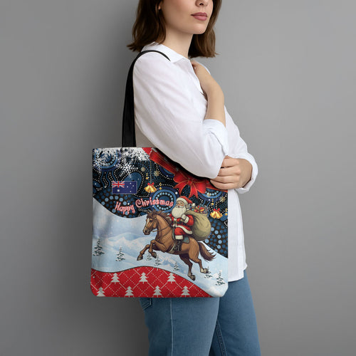 Australia Christmas In July Tote Bag Santa Horse Racing Aboriginal Dot Art