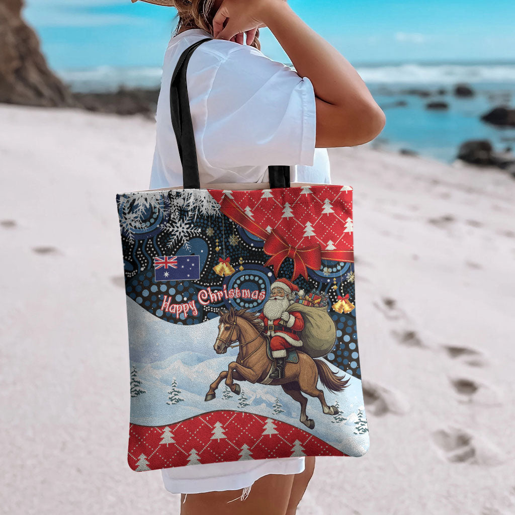 Australia Christmas In July Tote Bag Santa Horse Racing Aboriginal Dot Art