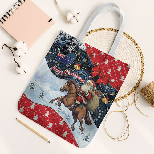 Australia Christmas In July Tote Bag Santa Horse Racing Aboriginal Dot Art