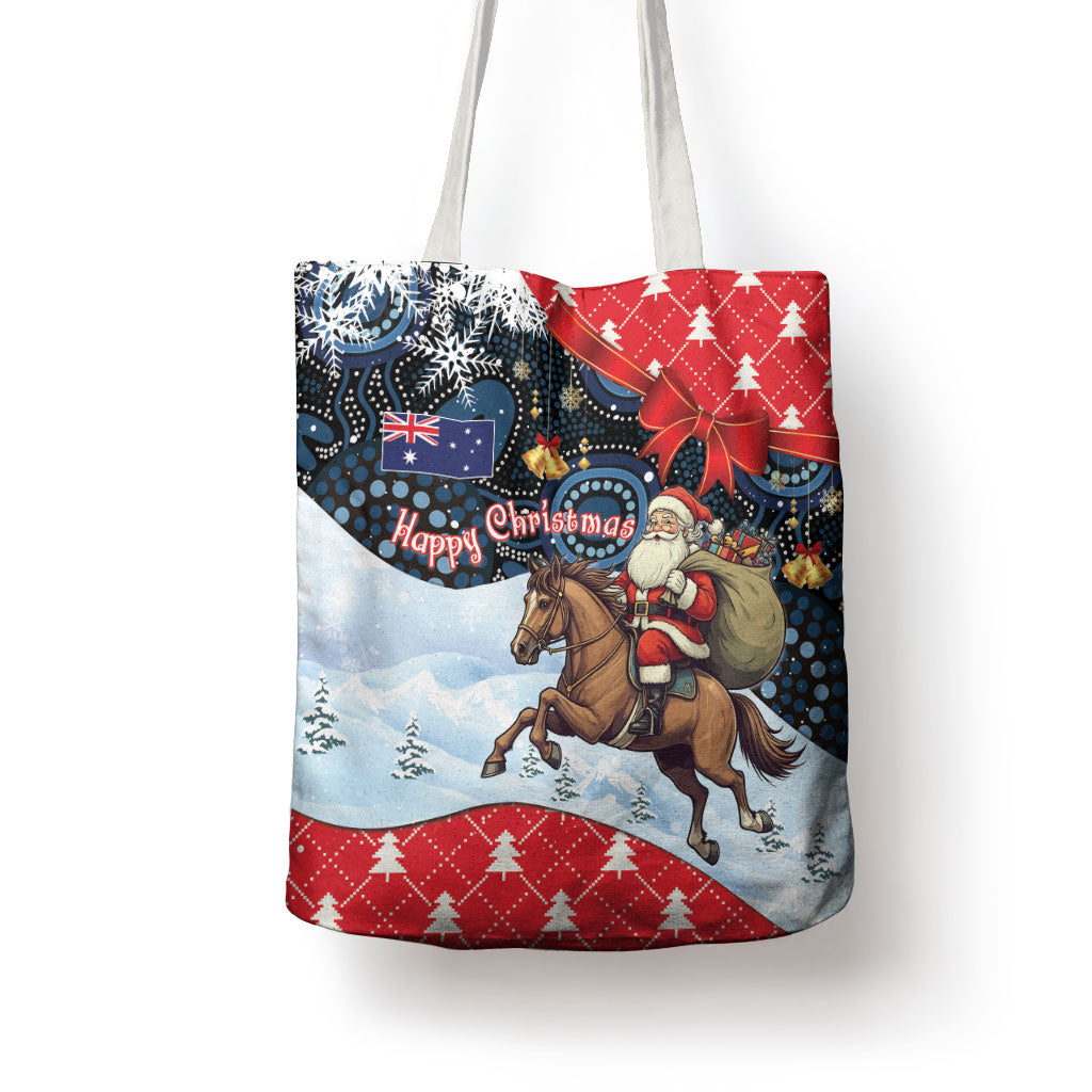 Australia Christmas In July Tote Bag Santa Horse Racing Aboriginal Dot Art