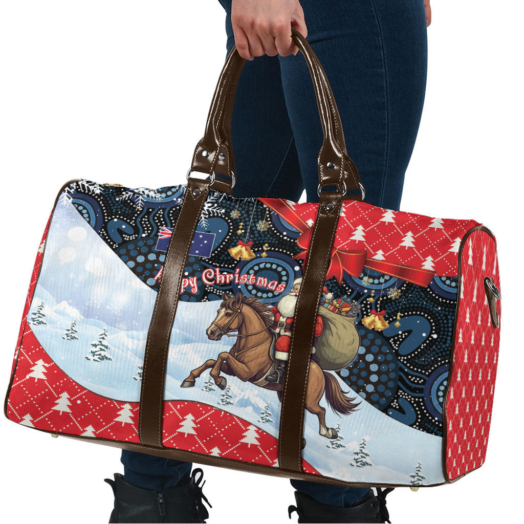 Australia Christmas In July Travel Bag Santa Horse Racing Aboriginal Dot Art