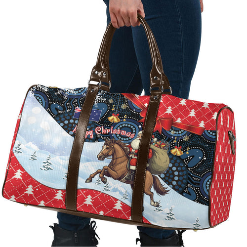 Australia Christmas In July Travel Bag Santa Horse Racing Aboriginal Dot Art