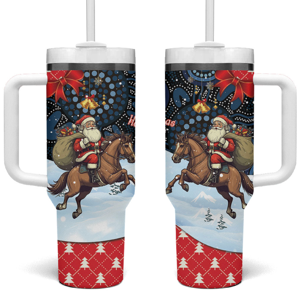 Australia Christmas In July Tumbler With Handle Santa Horse Racing Aboriginal Dot Art
