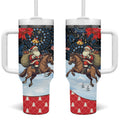 Australia Christmas In July Tumbler With Handle Santa Horse Racing Aboriginal Dot Art