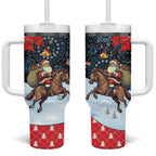 Australia Christmas In July Tumbler With Handle Santa Horse Racing Aboriginal Dot Art