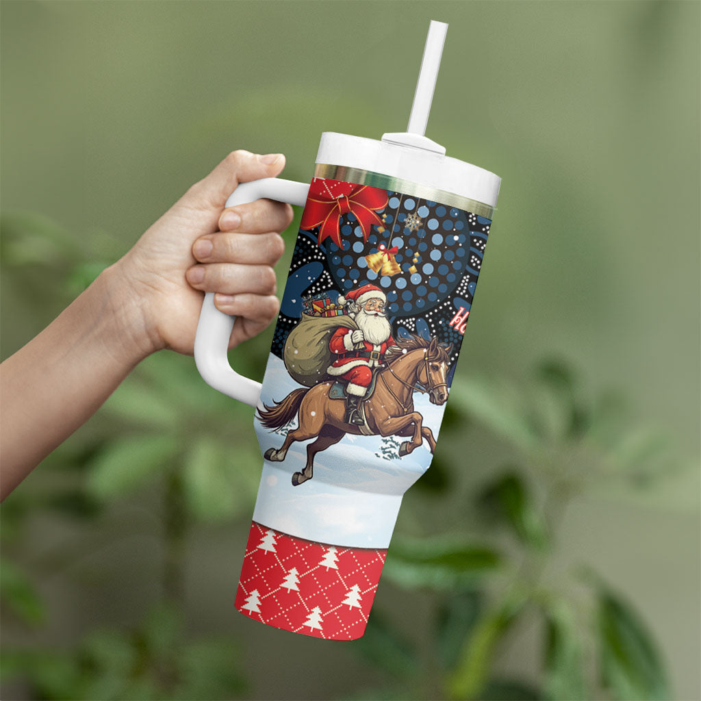 Australia Christmas In July Tumbler With Handle Santa Horse Racing Aboriginal Dot Art