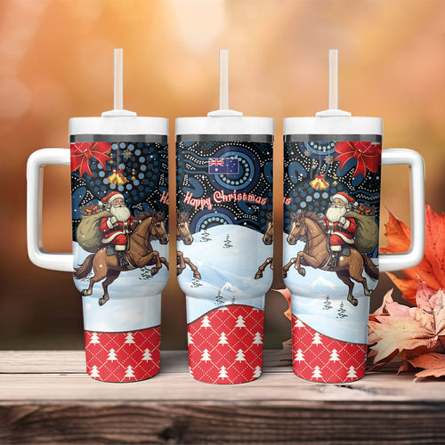 Australia Christmas In July Tumbler With Handle Santa Horse Racing Aboriginal Dot Art