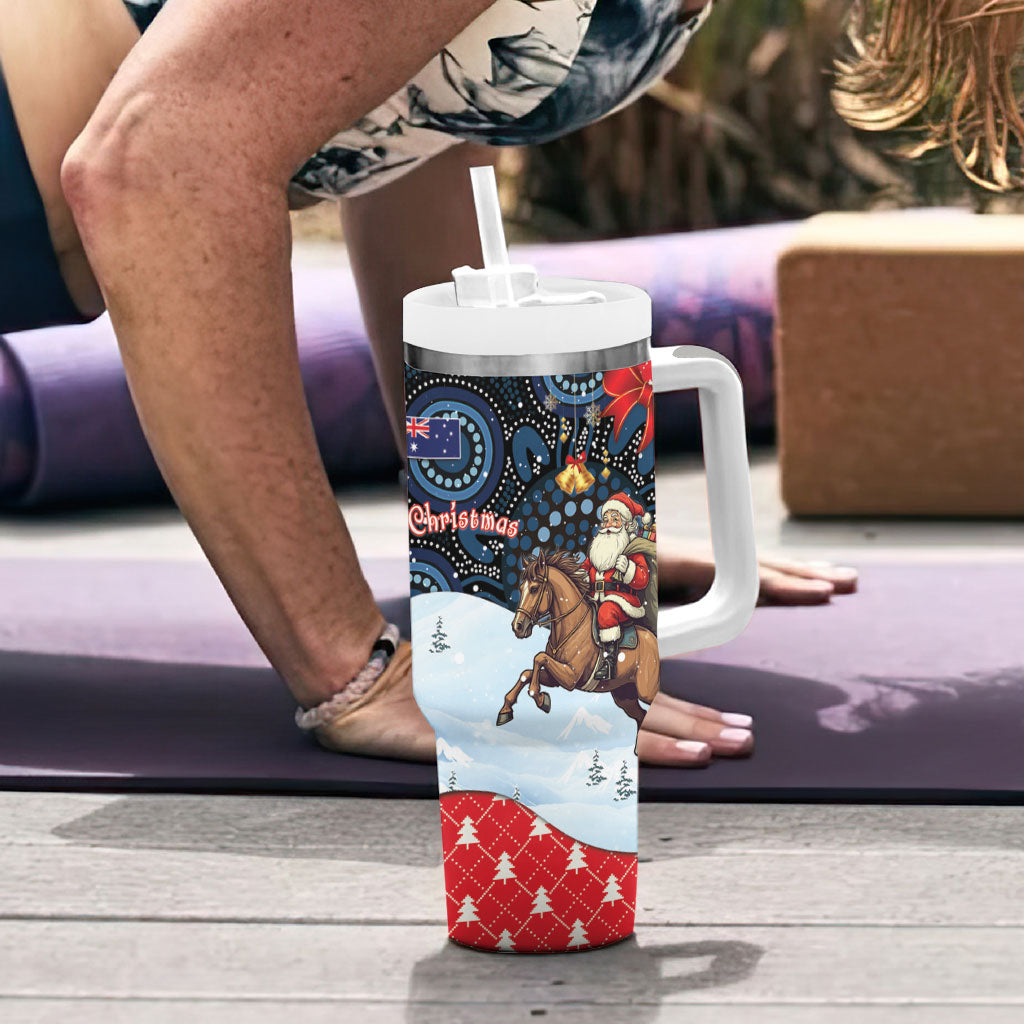 Australia Christmas In July Tumbler With Handle Santa Horse Racing Aboriginal Dot Art