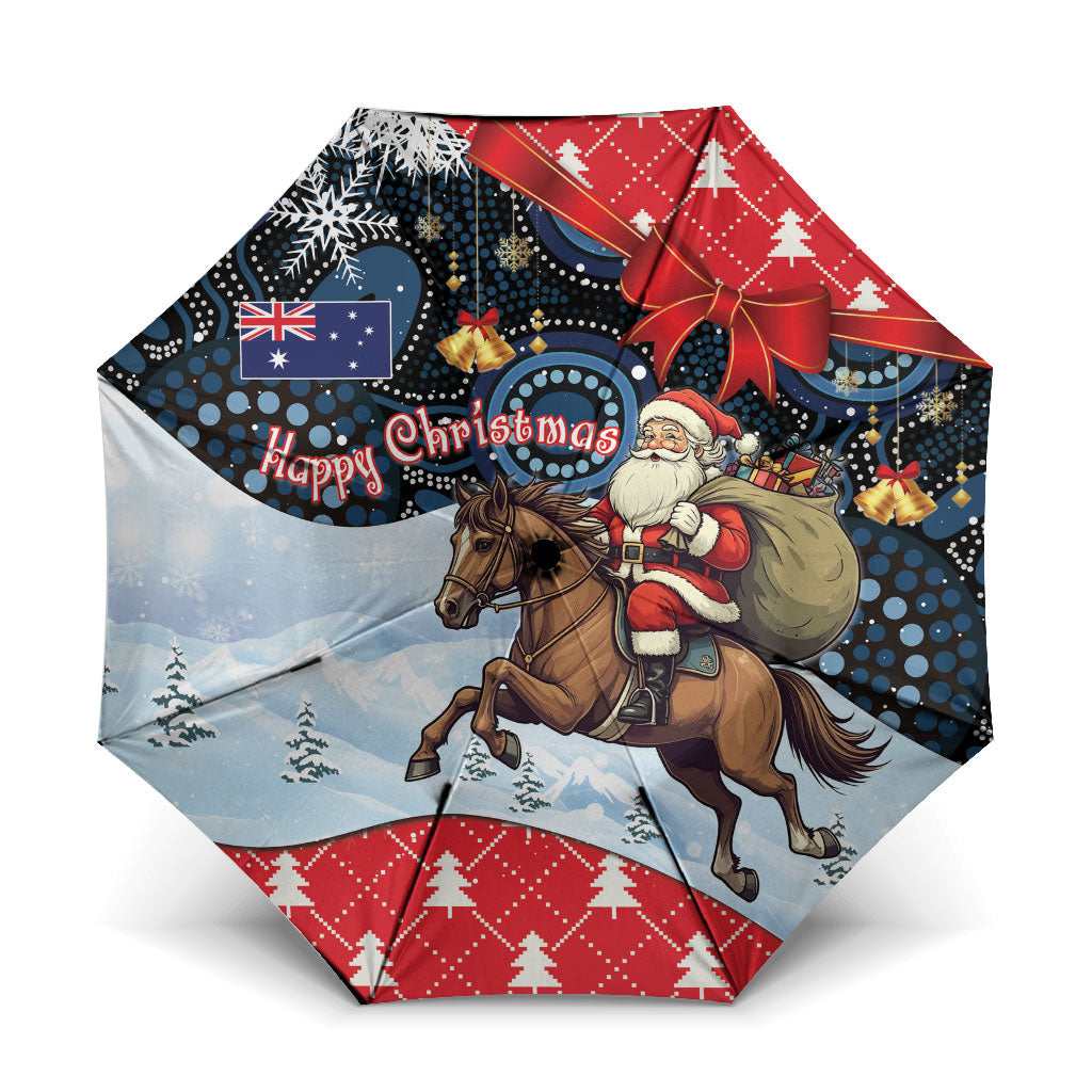 Australia Christmas In July Umbrella Santa Horse Racing Aboriginal Dot Art