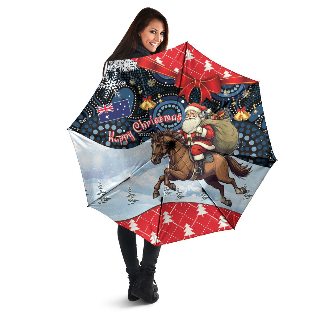 Australia Christmas In July Umbrella Santa Horse Racing Aboriginal Dot Art