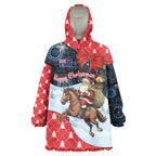 Australia Christmas In July Personalised Wearable Blanket Hoodie Santa Horse Racing Aboriginal Dot Art
