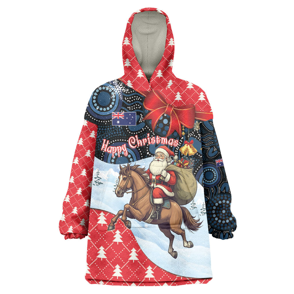 Australia Christmas In July Personalised Wearable Blanket Hoodie Santa Horse Racing Aboriginal Dot Art