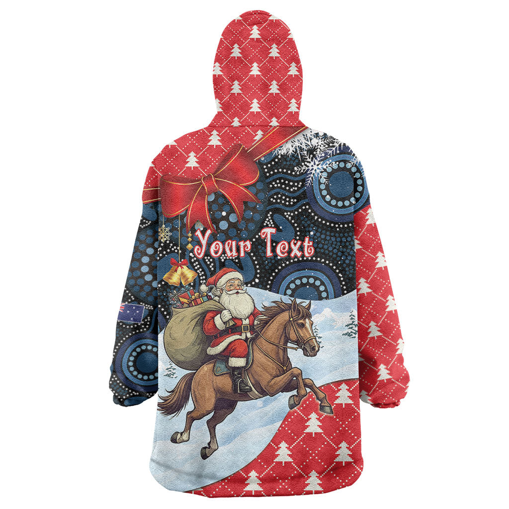 Australia Christmas In July Personalised Wearable Blanket Hoodie Santa Horse Racing Aboriginal Dot Art