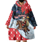 Australia Christmas In July Personalised Wearable Blanket Hoodie Santa Horse Racing Aboriginal Dot Art