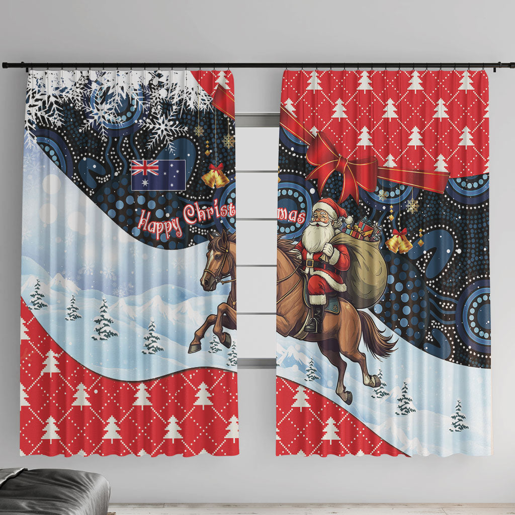 Australia Christmas In July Window Curtain Santa Horse Racing Aboriginal Dot Art