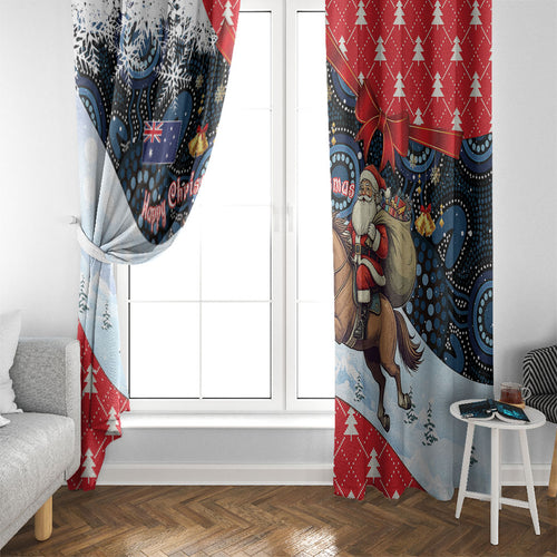 Australia Christmas In July Window Curtain Santa Horse Racing Aboriginal Dot Art