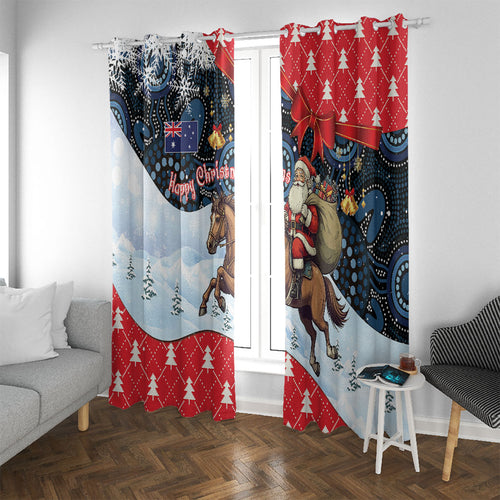 Australia Christmas In July Window Curtain Santa Horse Racing Aboriginal Dot Art