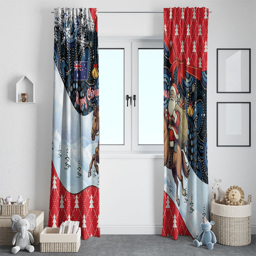 Australia Christmas In July Window Curtain Santa Horse Racing Aboriginal Dot Art