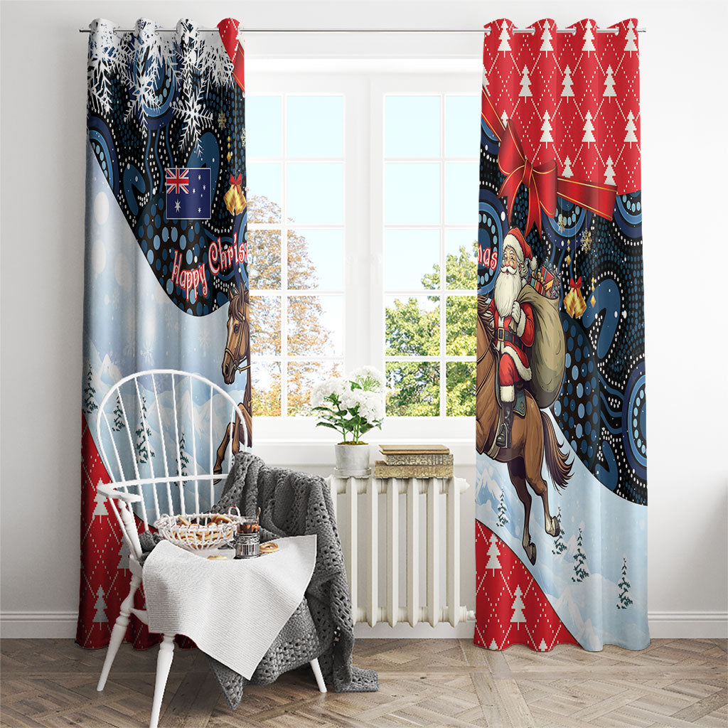 Australia Christmas In July Window Curtain Santa Horse Racing Aboriginal Dot Art