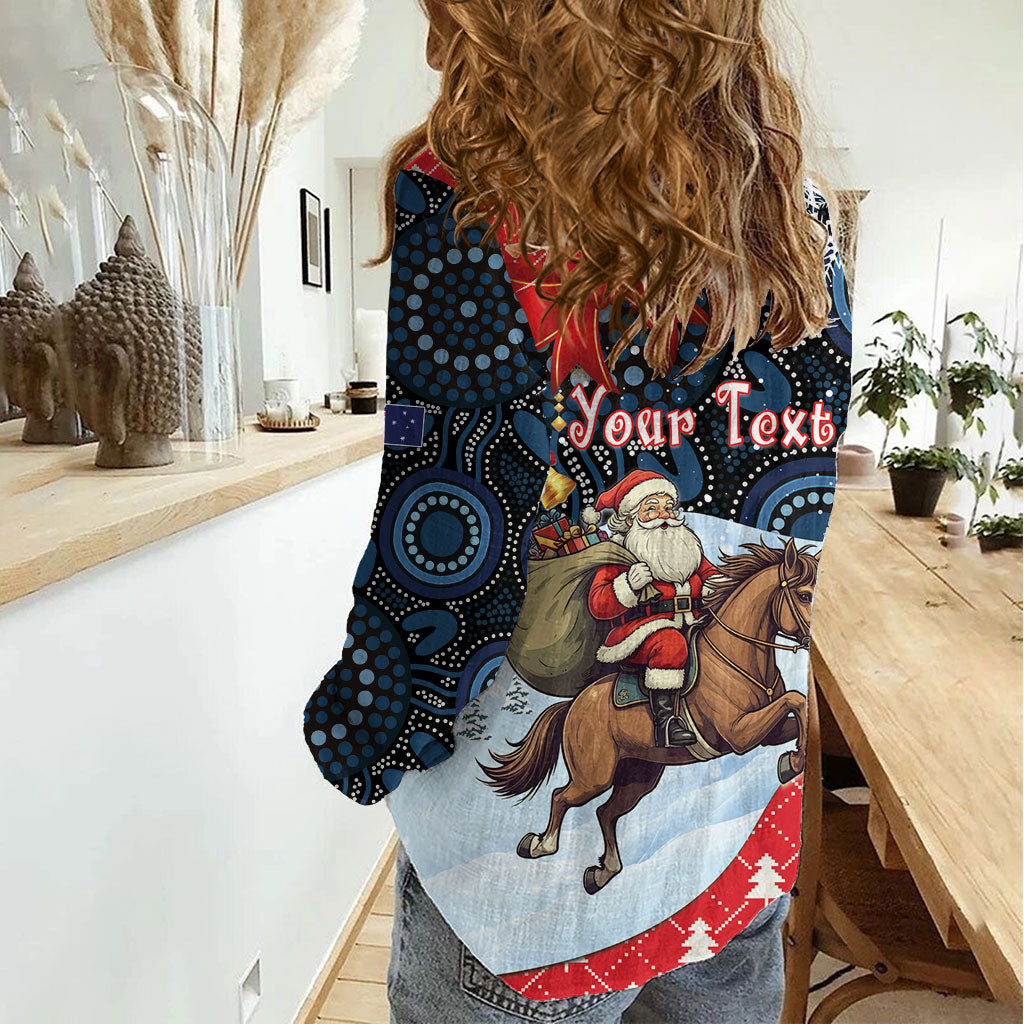Australia Christmas In July Personalised Women Casual Shirt Santa Horse Racing Aboriginal Dot Art