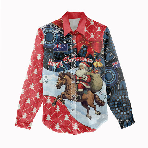 Australia Christmas In July Personalised Women Casual Shirt Santa Horse Racing Aboriginal Dot Art